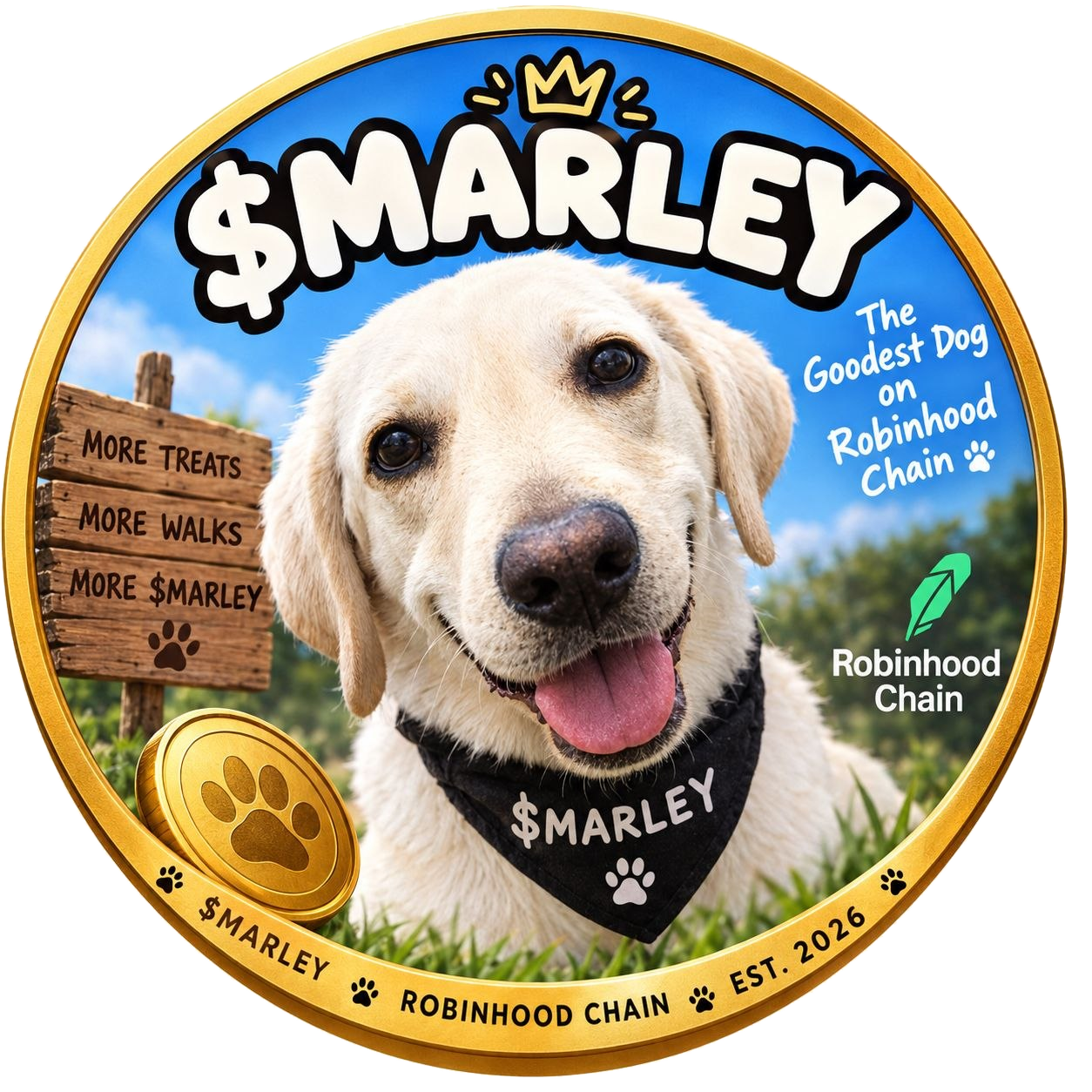 $MARLEY coin featuring Marley the Labrador